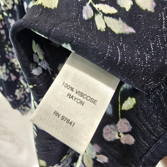 J Jill Shirt Womens Medium Blue Purple Floral Keyhole Blouse Popover Tassel Navy - Picture 10 of 12